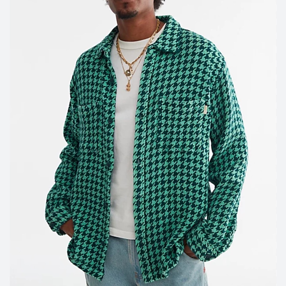 Urban Outfitters Teal Houndstooth Shirt Jacket